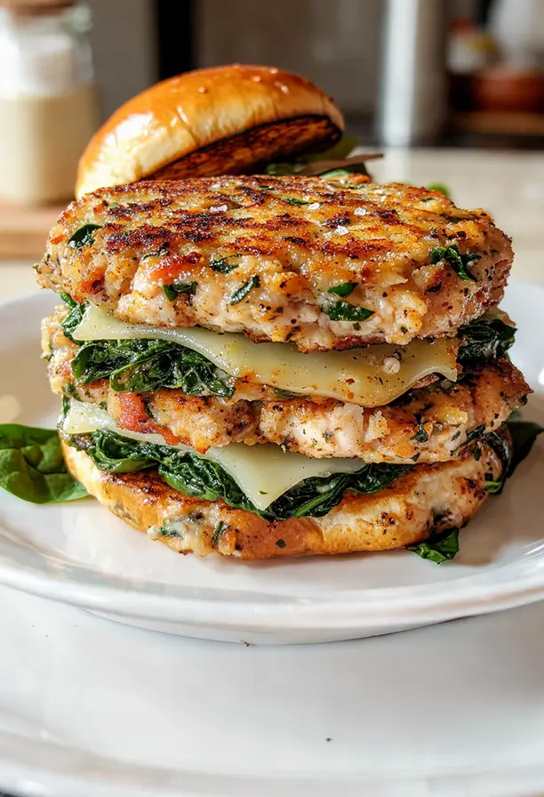 Cheddar and Spinach Chicken Burgers
